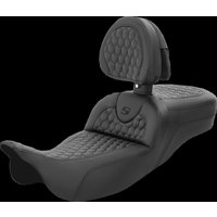 Image of 808-07B-190BR - Saddlemen Honeycomb Roadsofa Seat With Backrest For Harley Davidson FLH 1868 2021 - Black (Driver Seat Length: 44.5 cm)