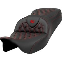Image of 808-07B-18204 - Saddlemen Roadsofa Lattice Stitch Seat For Harley Davidson FLHR 1584 2008 - Black/Red (Driver Seat Length:39.5 cm)