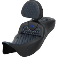 Image of 808-07B-190B1 - Saddlemen Honeycomb Roadsofa Seat With Backrest For Harley Davidson FLH 1868 2021 - Black/Blue (Driver Seat Length: 44.5 cm)