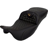 Image of 808-07B-19007 - Saddlemen Honeycomb Roadsofa Seat For Harley Davidson FLH 1868 2021 - Black/Gold (Driver Seat Length:44.5 cm)