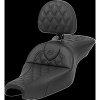 Image of 807-11-182BR - Saddlemen Roadsofa Standard Reach Lattice Stitched Seat With Backrest For Harley Davidson XL1200C 2004-2020 - Black