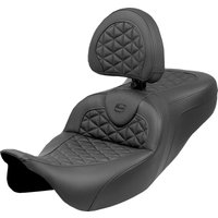 Image of 808-07B-211B0 - Saddlemen Extended Reach RoadSofa Tri Gripper Seat With Backrest For Harley Davidson FLH 1868 2021 - Black (Driver Seat Length: 44.5 cm)