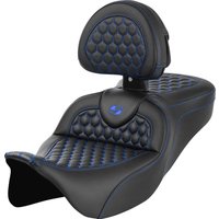 Image of 808-07B-189B1 - Saddlemen Honeycomb Roadsofa Seat With Backrest For Harley Davidson FLH 1868 2021 - Black/Blue (Driver Seat Length: 39.5 cm)