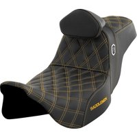 Image of SC80807GOLRT - Saddlemen Pro Series SDC Performance Grip Seat With Backrest For Harley Davidson FLH 1868 2021 - Black/Gold (Driver Seat Length:42 cm)