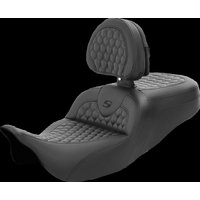 Image of 808-07B-189BR - Saddlemen Honeycomb Roadsofa Seat With Backrest For Harley Davidson FLH 1868 2021 - Black (Driver Seat Length:39.5 cm)