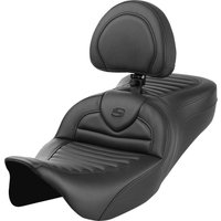 Image of 808-07B-202B0 - Saddlemen Roadsofa TR Tuck-n-Roll Seat With Backrest For Harley Davidson FLH 1868 2021 - Black
