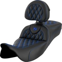 Image of 808-07B-184B1 - Saddlemen Roadsofa Extended Reach Seat With Backrest For Harley Davidson FLHR 1584 2008 - Black/Blue (Driver Seat Length: 42 cm)