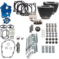 Image of 310-1235C - S&S Cycle 132" Power Package For Harley Davidson FLHTCUTG 1750 2017-2018 - Black Granite/Highlighted Fins