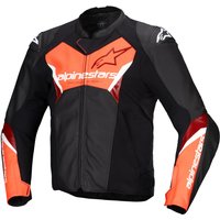 Image of Alpinestars Faster V3 Leather Jacket Black Red Fluo