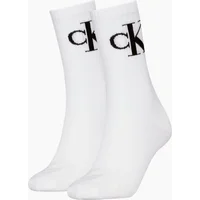 Women's Calvin Klein 2 Pack Logo Trainer Womens Crew Socks White - Size: 2.5/3/3.5/4/4.5/5