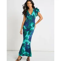 Gini London Women's Green Watercolour Floral Maxi Dress - Size: 16