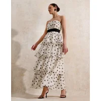 RO&ZO Women's Claudia Black and White Polka Dot-Print Tiered Dress - Size: 14