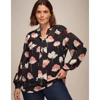 Live Unlimited London Women's Black Floral Print Tie Neck Blouse - Size: 18