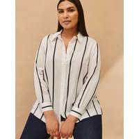Live Unlimited London Women's Cream And Black Stripe Long Sleeve Shirt - Size: 26