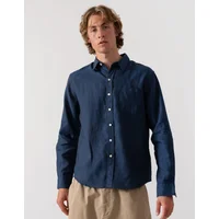 Men's Colorful Standard Mens Long Sleeve Linen Shirt - Marine Blue - Navy - Size: 38/Regular