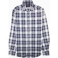 Men's Paul And Shark Cotton Twill Sport Shirt Blue Tartan - White - Size: 40/Regular