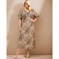 Live Unlimited London Women's Leopard Print Lace Trim Midaxi Dress - Brown - Size: 22