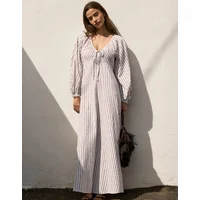 RO&ZO Women's Petite Brown Stripe Cotton Tie Front Dress - Size: 10
