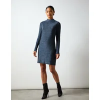 RO&ZO Women's Petite Darcy Navy Sparkle Jersey High Neck Mini Dress - Blue - Size: 12