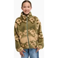Girl's Roxy Kids Like Electricity Relaxed Full Zip Fleece - Oil Green Hibi Sherpa - Size: 8 years