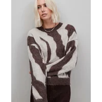 RO&ZO Women's Brown Zebra Brushed Knit Jumper With Alpaca - Size: 6