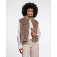 Women's Rino & Pelle Dava Womens Faux Fur Waistcoat With Button Closure - Mocha Latte - Brown - Size: UK8 eu36