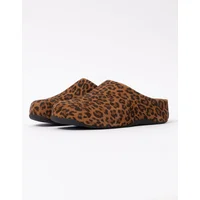 Women's FitFlop Shuv Womens Suede Leopard Mules - Tan/Black E76 - Brown - Size: 7