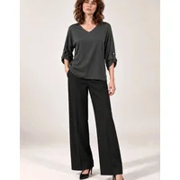 James Lakeland Women's Charcoal Satin V-Neck Blouse - Black - Size: 10/12