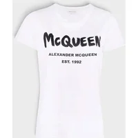 Alexander Mcqueen Women's Graffiti Logo Short-Sleeve T-Shirt White Black - Size: 12