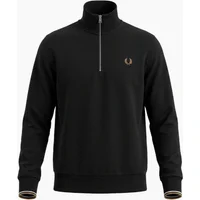 Men's Fred Perry Half Zip Sweatshirt Black/Snow White/Bronze - Size: 3XL