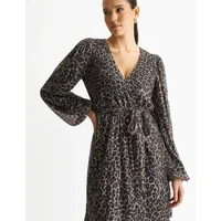 Gini London Women's Black Animal Sequin Wrap Elasticated Waist Mini Dress - Size: 16