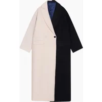London Atelier Byproduct Women's Navy And White Wool Double Breasted Trench Coat - Black - Size: 22/26/24/28/6/14/10/16/18/20/2/4/8/12