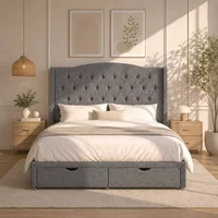 Ascot Wingback Ottoman-Dark - Ascot Grey, Super King 180 x 200 cm