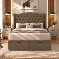 Ascot Wingback Ottoman-Dark - Wheat Linen, Super King 180 x 200 cm