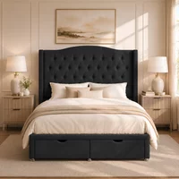 Venice Wingback Ottoman-Dark - Venice Black, Super King 180 x 200 cm