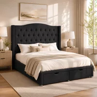 Venice Wingback Ottoman-Dark - Venice Black, Double 135 x 190 cm