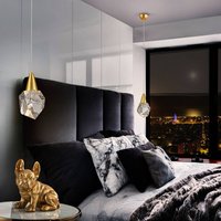 Schuller Valencia Aquaria LED pendant light, clear glass, gold, polyhedral