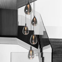 Steinhauer LED-pendellampa Glimsy, Ø 40 cm svart/rökgrått glas 5 lampor.