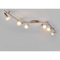 Lindby Deckenleuchte Marena, 6-flg., Glas, Holz, 180 cm lang