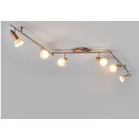 Lindby taklampa Marena, 6 lampor, glas, trä, 180 cm lång