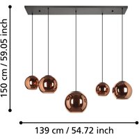 EGLO Stars of Light Cordoba pendant light, 5-bulb, long, copper