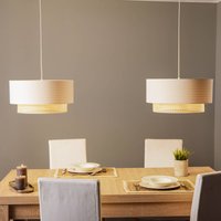 Duolla Boho pendant light, 2-bulb, textile, cream white/rattan