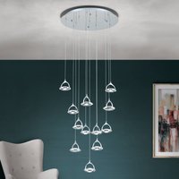 ORION Moon LED pendant, K9 crystal glass, 12-bulb chrome