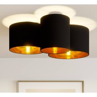 Lindby taklampa Laurenz, 3 lampor, svart/guld, textil