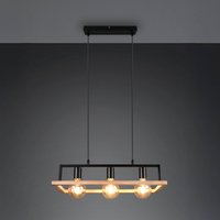 Reality Leuchten Suspension Bano, bois/noir, longueur 58 cm, métal, à 3 lampes.