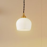 Lindby pendant light Nolane, Ø 11 cm, ceramic, white/brass