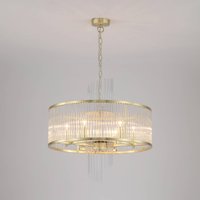 Searchlight Lara hanging light, Ø 55 cm, gold-coloured/clear, glass/metal