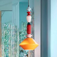 Ferroluce Lariat hanging light, ceramics, 70 cm high, yellow