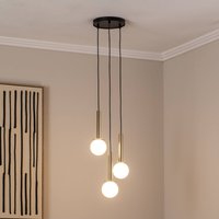SIGMA Suspension Daisy, à 3 lampes, dorée/blanche/noire, verre
