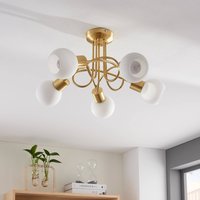 Lindby taklampa Elaina, Ø50cm, 5 lampor, mässing, glas, E14